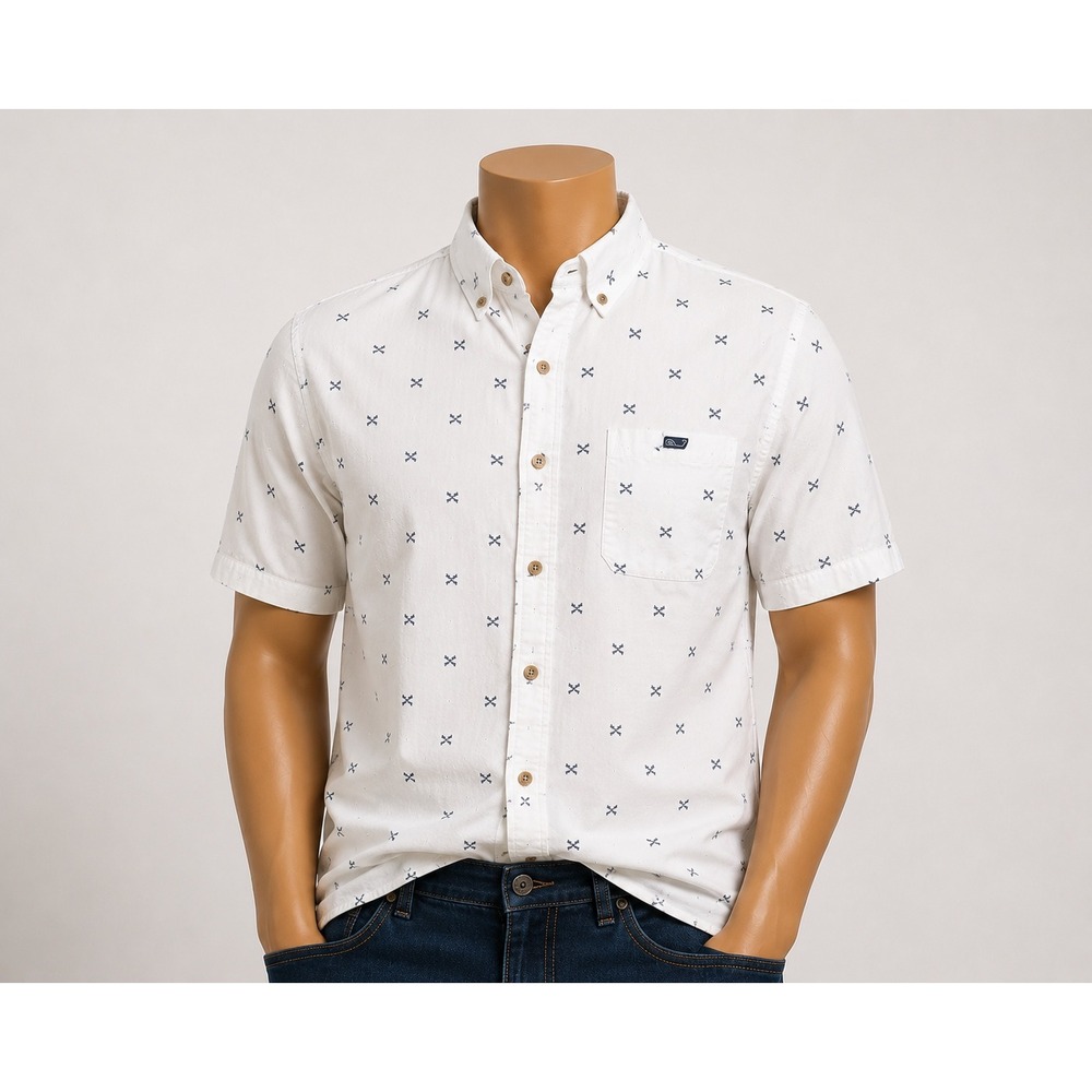 Vineyard Vines for Target Mens XXL White Fishbone Print Short Sleeve Button Down